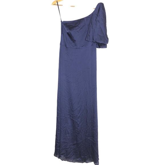 Sachin + Babi Chelsea Dress Crinkle One Shoulder Maxi Gown Deep Cobalt Blue 2 - Picture 3 of 7